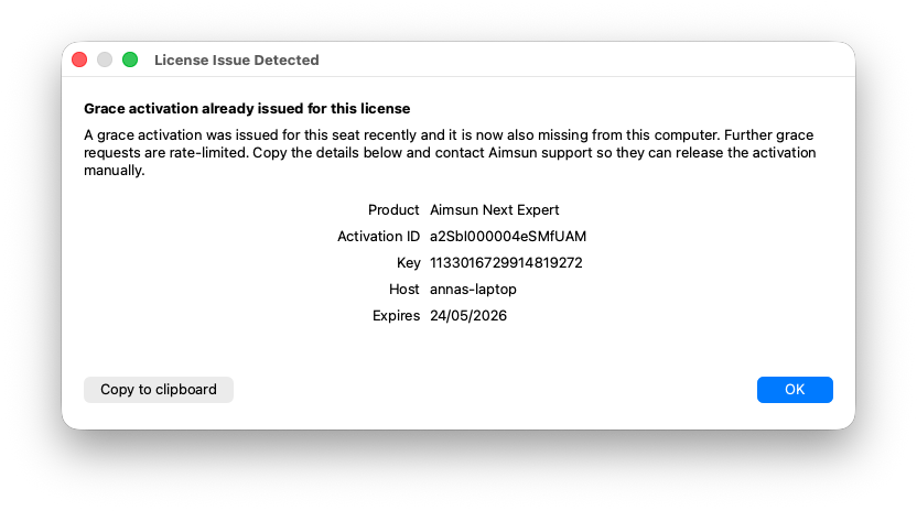 Aimsun Licenser: License Issue Detected - grace already used