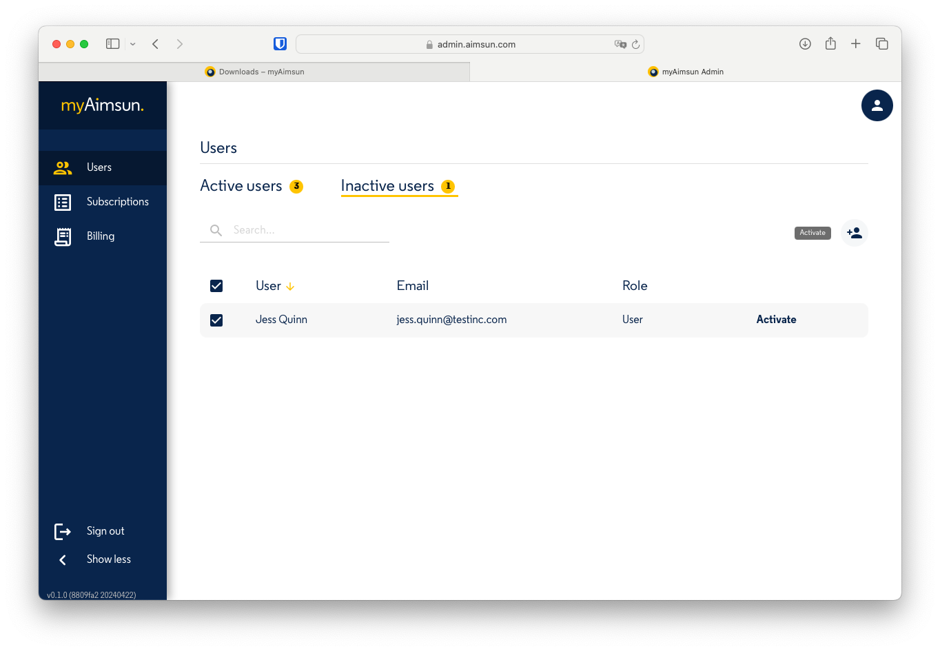 Aimsun Admin: Activate a User Aimsun Admin: Activate a User