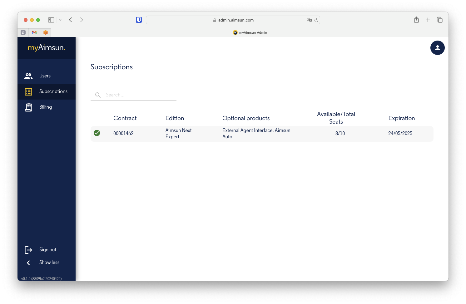 Aimsun Admin: Subscriptions Aimsun Admin: Subscriptions