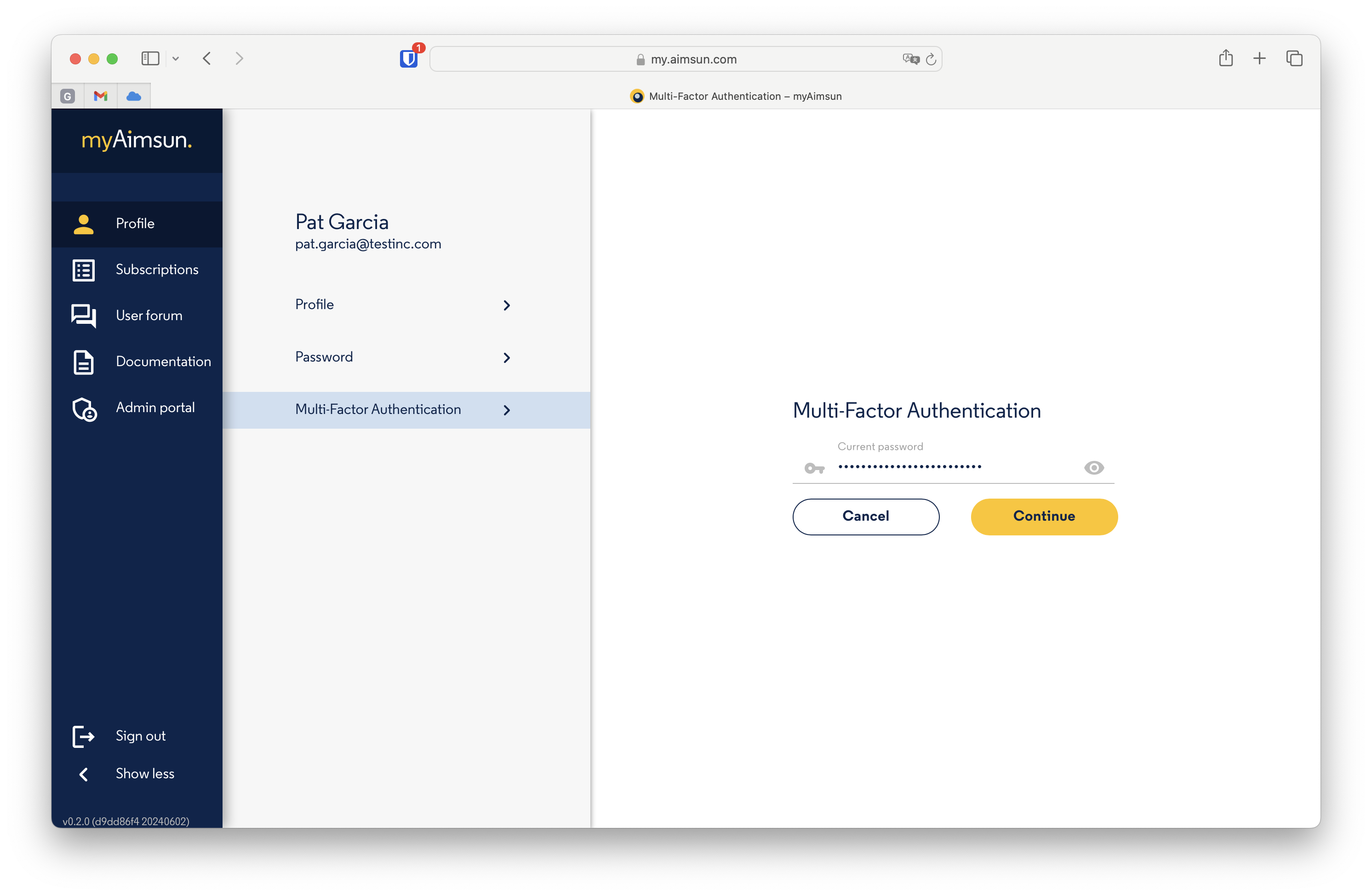 myAimsun: Multi-factor Authentication