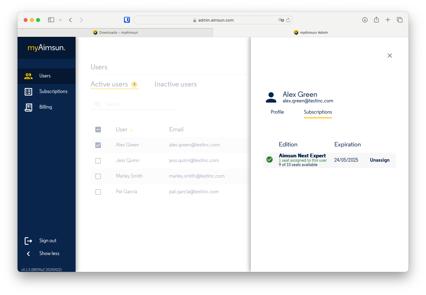 Aimsun Admin: Subscription Assigned Aimsun Admin: Subscription Assigned