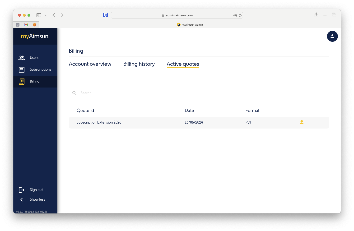 Aimsun Admin: Active Quotes Aimsun Admin: Active Quotes
