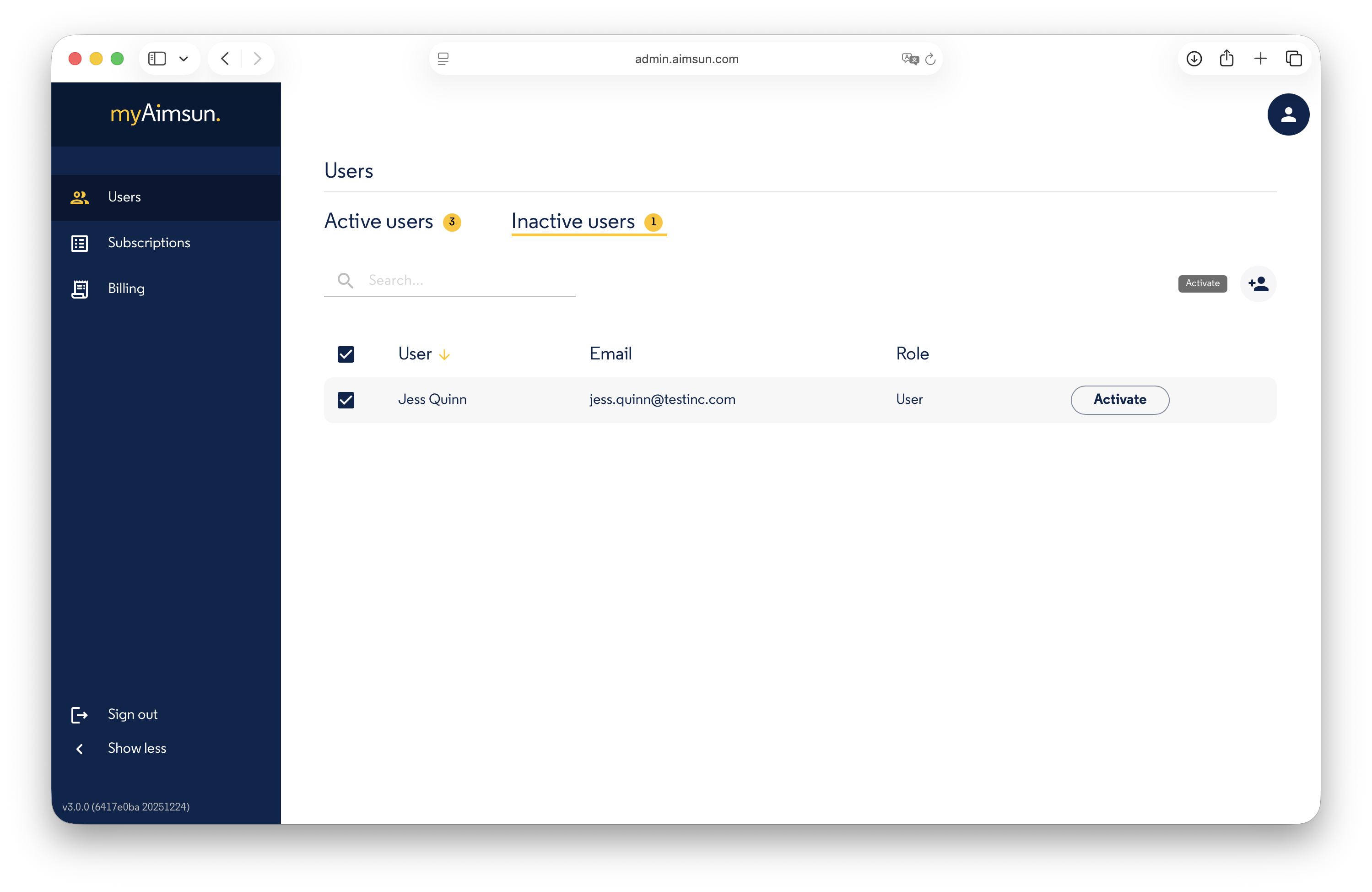 Aimsun Admin: Activate a User