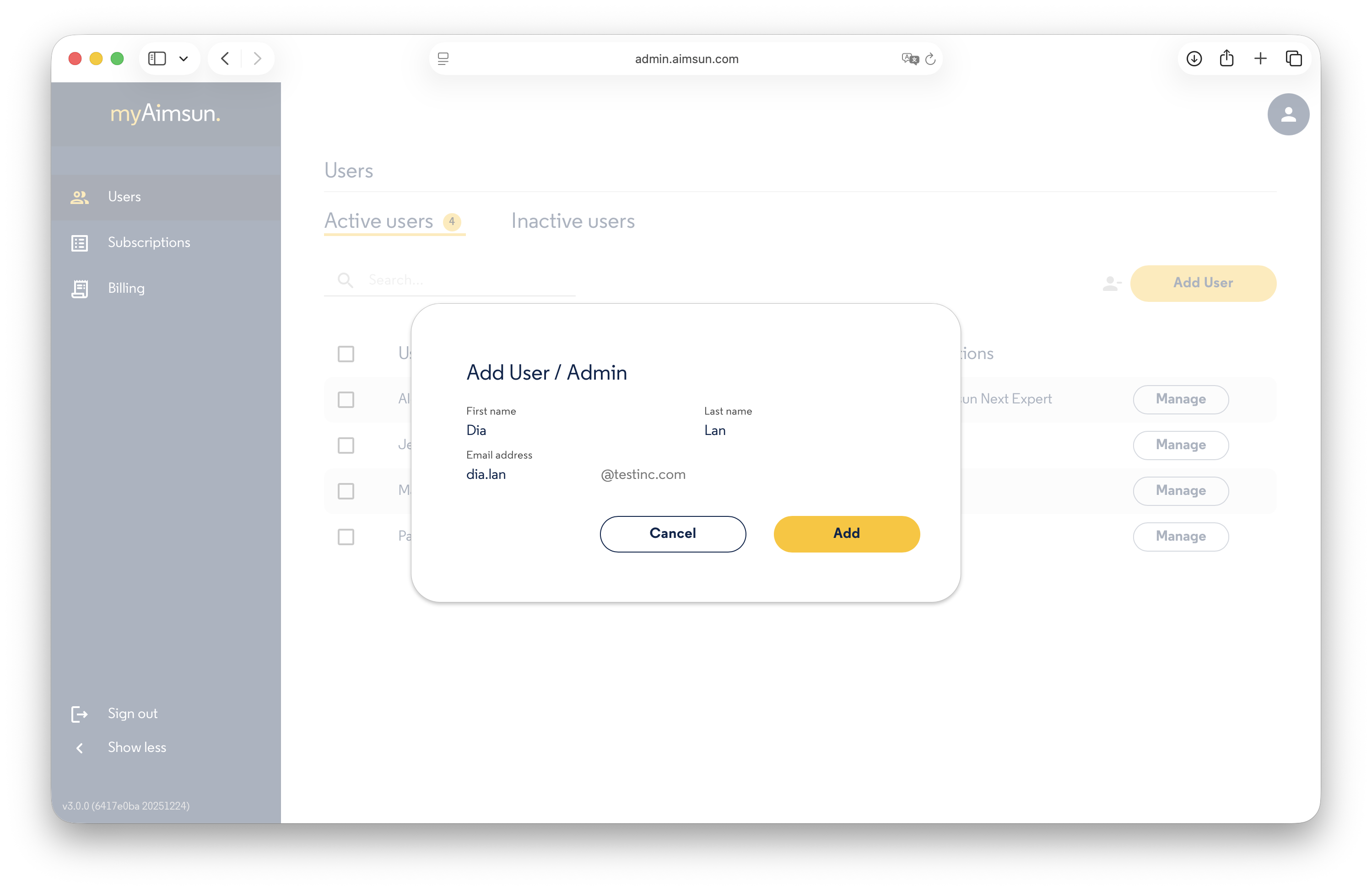 myAimsun Admin: Add User
