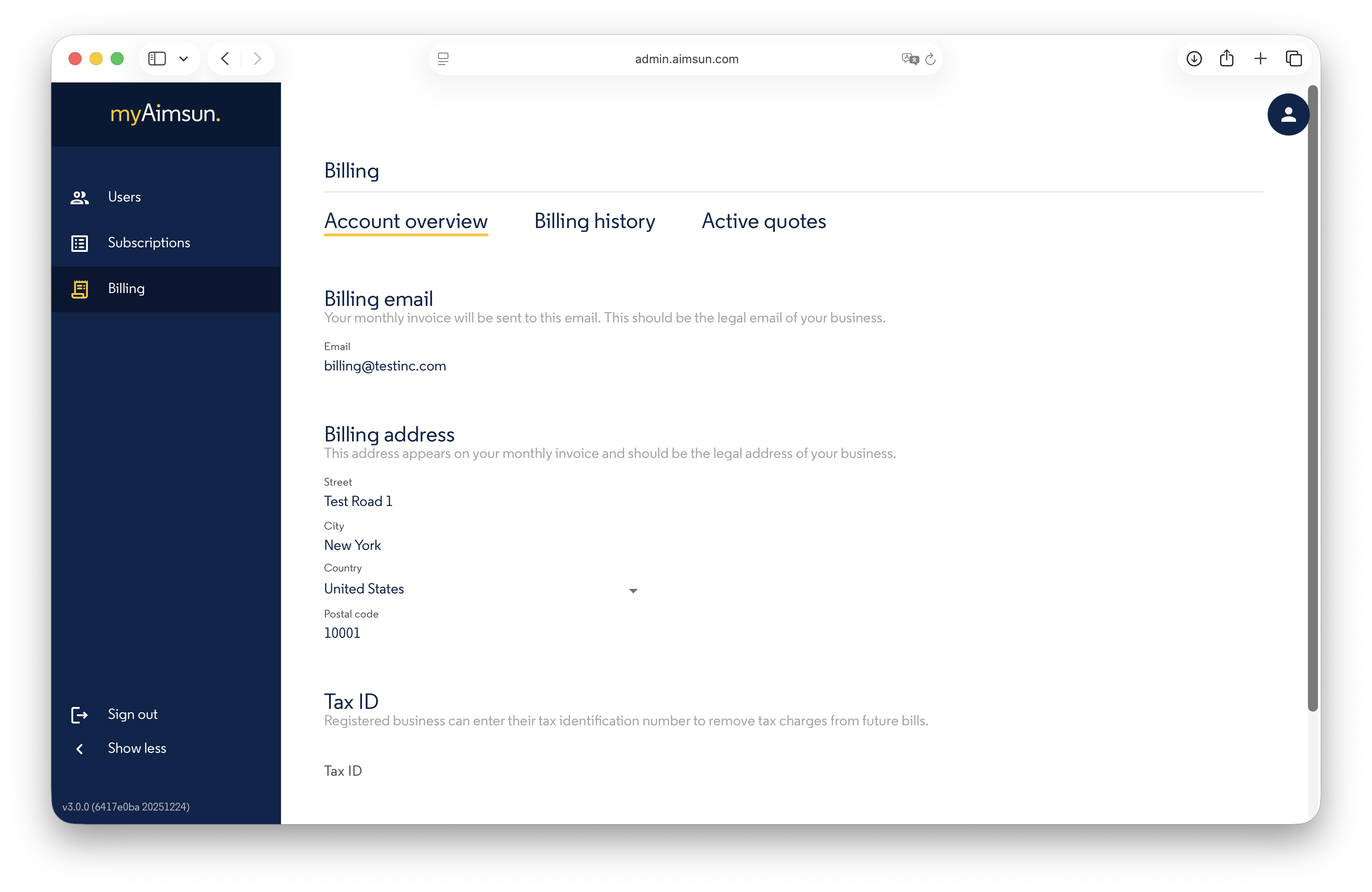 Aimsun Admin: Billing