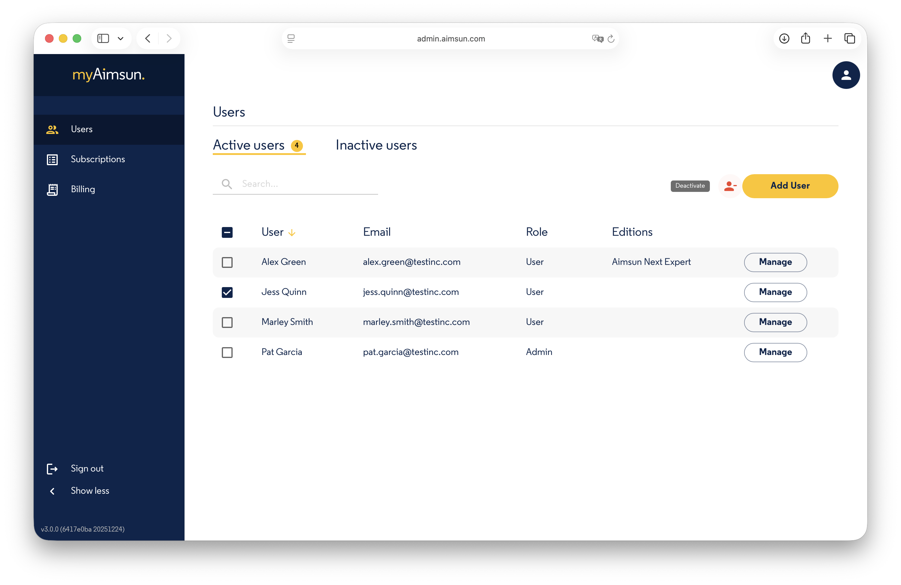 Aimsun Admin: Deactivate a User