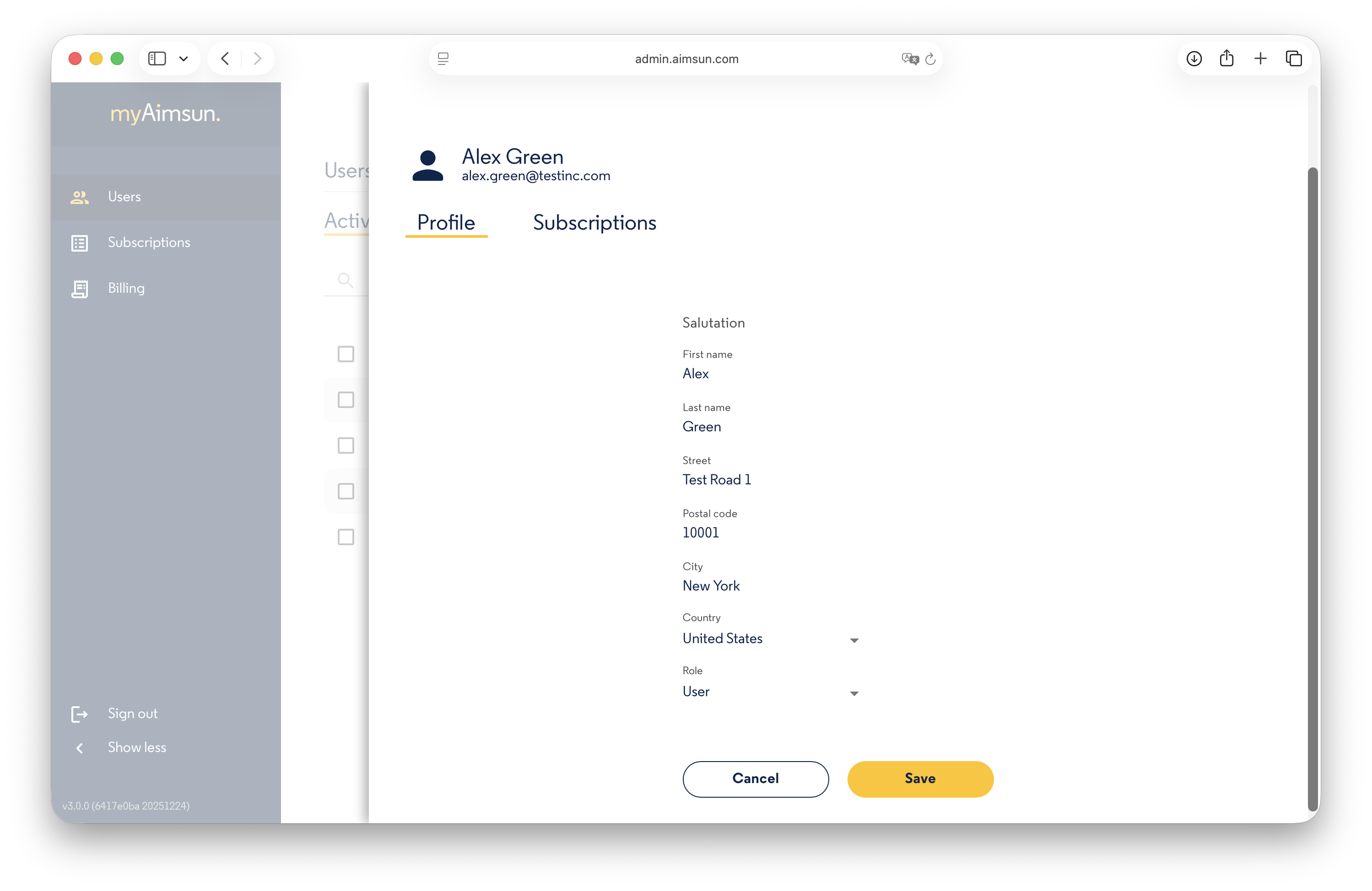 Aimsun Admin: Edit a Profile