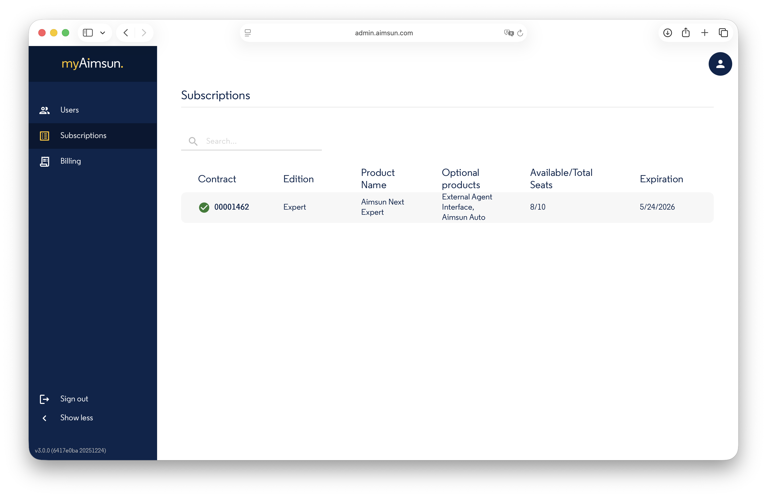 Aimsun Admin: Subscriptions