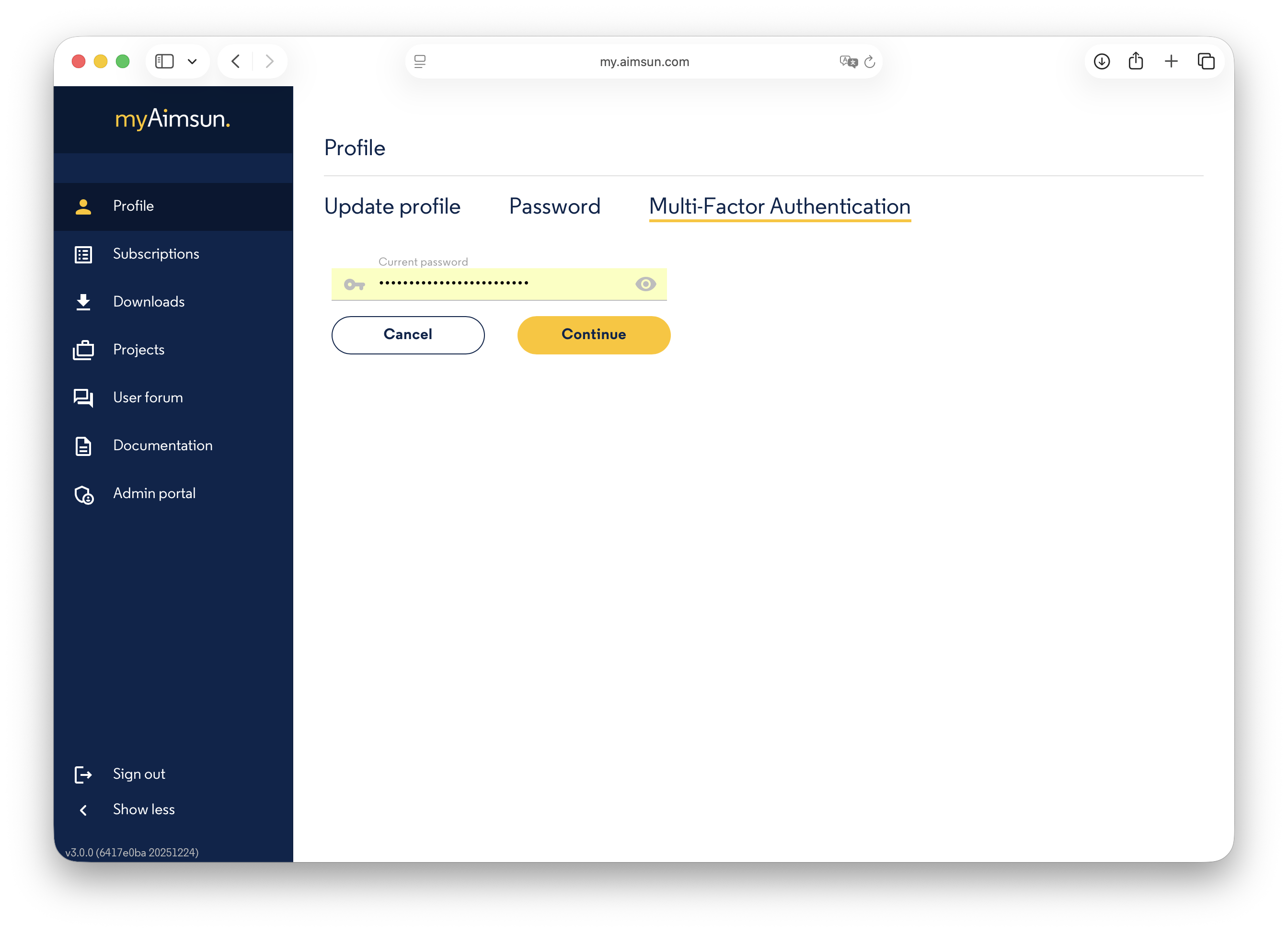 myAimsun: Multi-factor Authentication