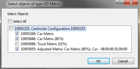 Select objects of type OD matrix