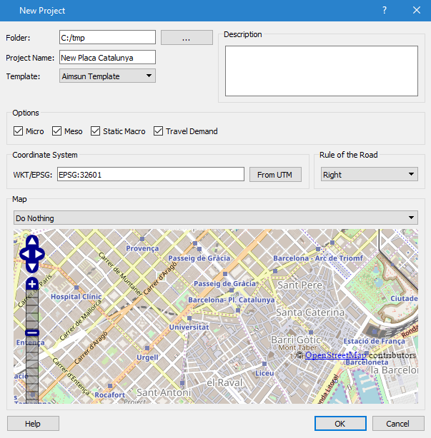 OpenStreetMap New Project options