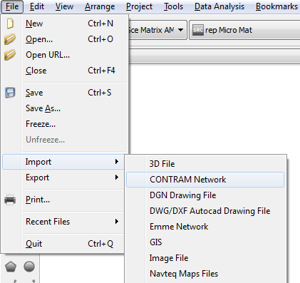Access to the Import CONTRAM Network menu