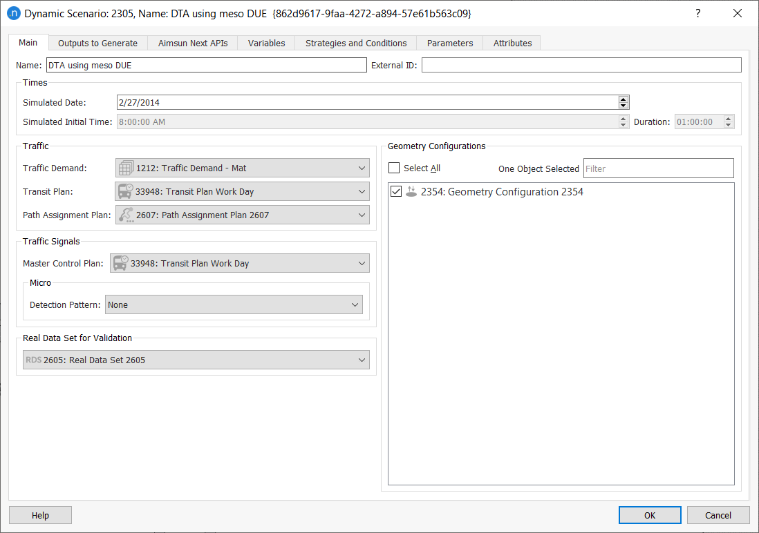 Dynamic Scenario Main Tab 