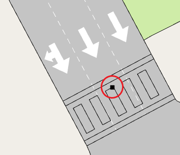 Pedestrian Crossing with the points to change its length circled in red