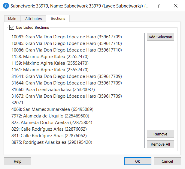 Sections folder in the Subnetwork editor