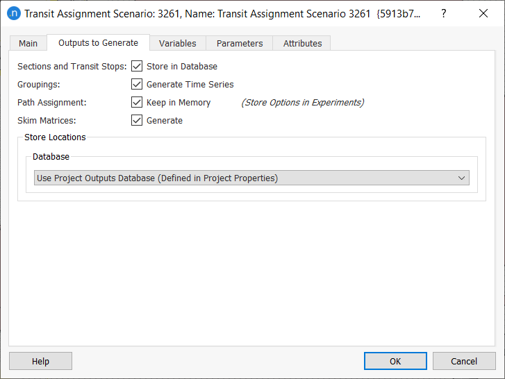 Transit Assignment Scenario – *Outputs to Generate* tab