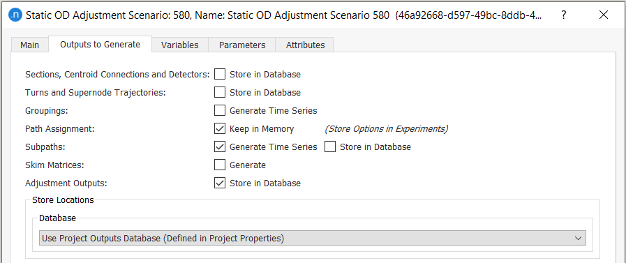 Static OD Adjustment Scenario Output settings