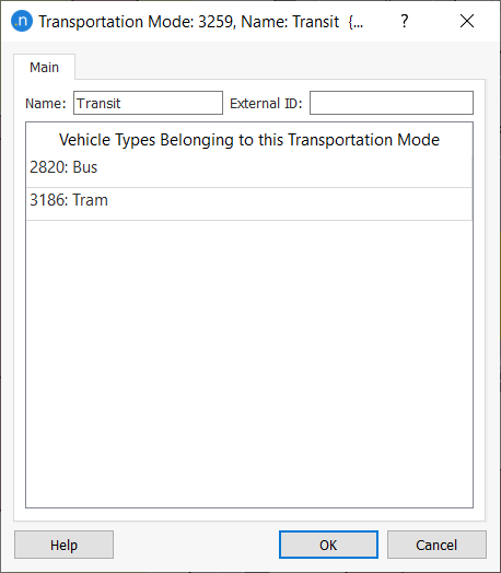 Transportation Mode dialog