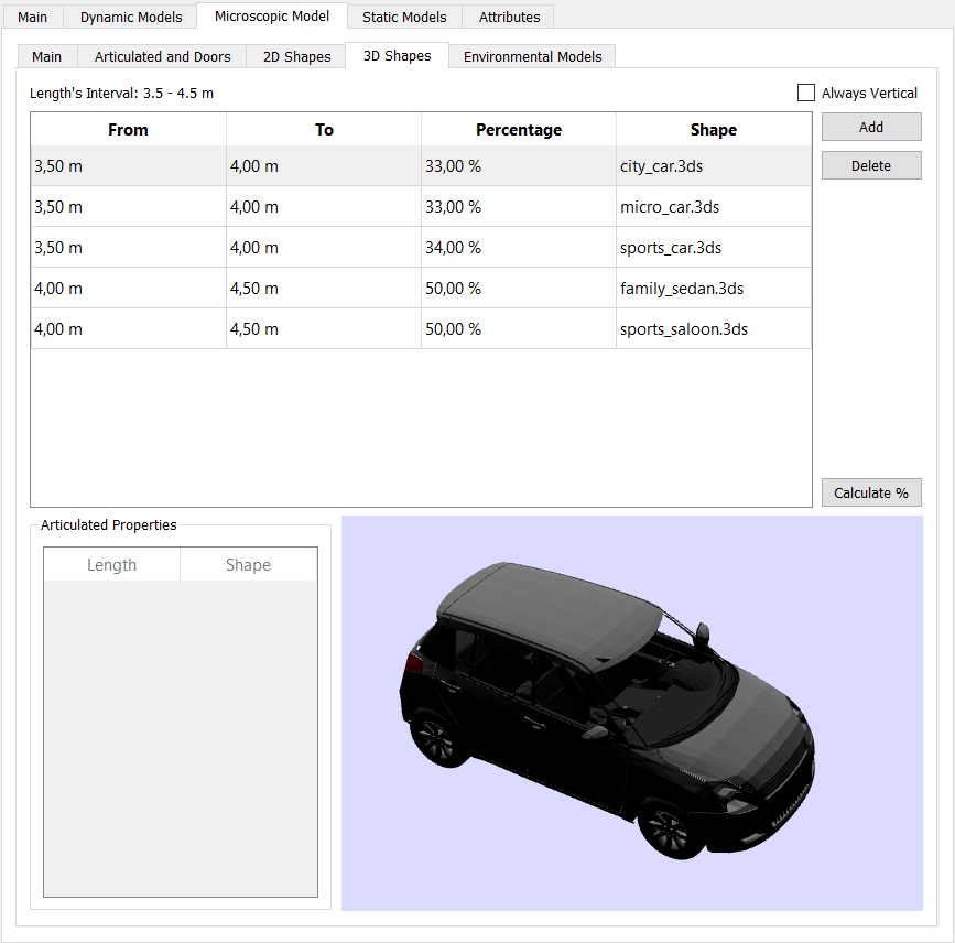 Vehicle Type editor - Microscopic Model Folder - 3D Shapes subfolder 