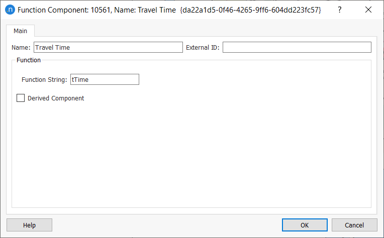Travel time component function dialog