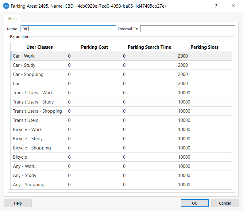 Parking area dialog