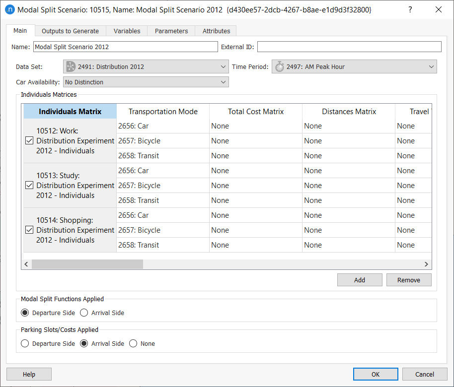 Modal split scenario dialog