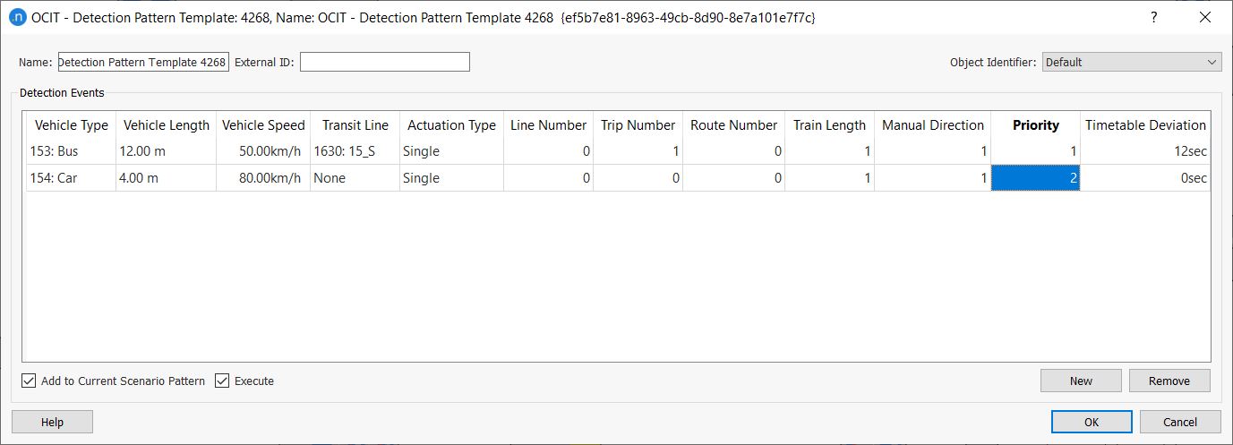 OCIT detection pattern dialog