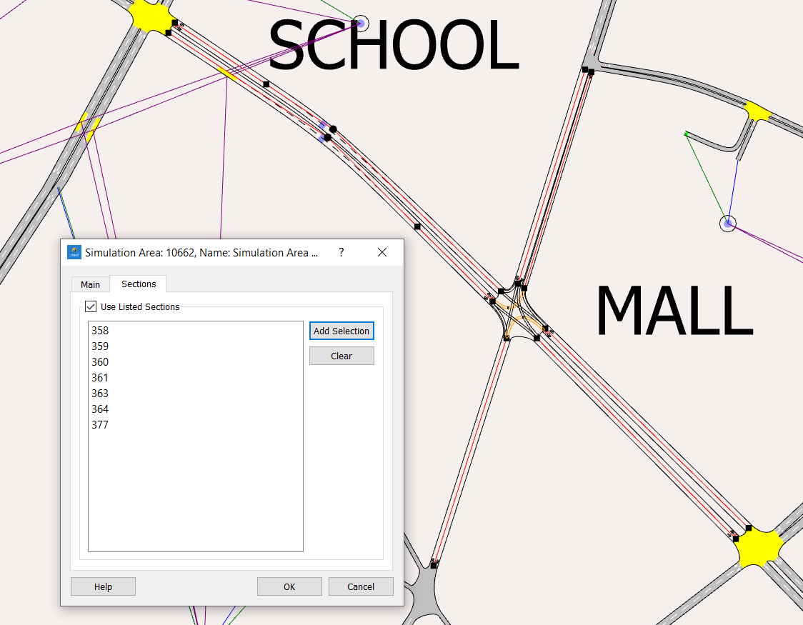 Editing sections in the simulation area editor