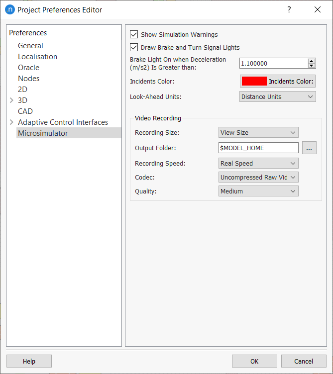 Aimsun Next Microsimulator Preferences