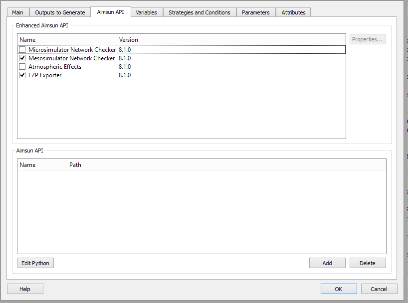 Aimsun Next API Tab