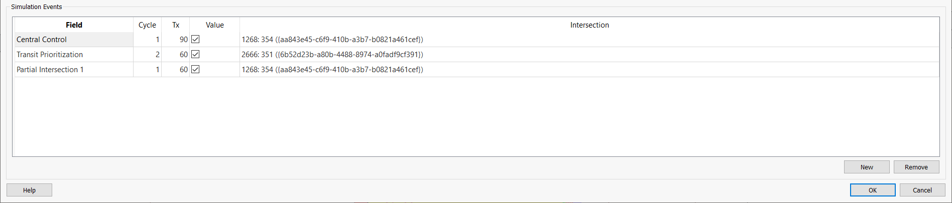 Simulation events box