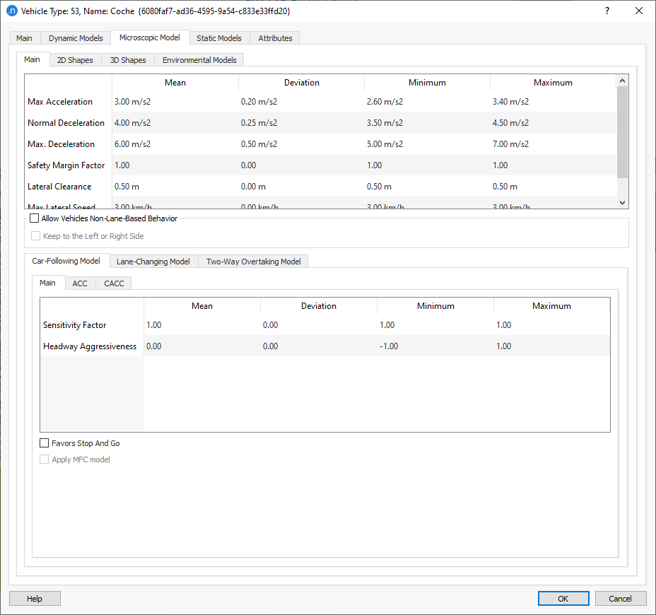 Vehicle Type editor - Microscopic Model Folder - Main subfolder 