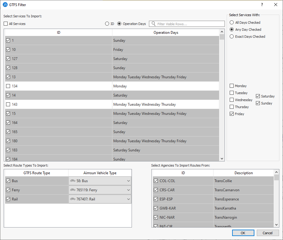 GTFS filter logic Any