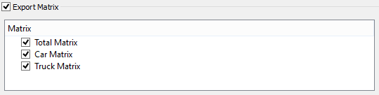 Aimsun Matrices export dialog