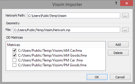 Vissim Importer Dialog