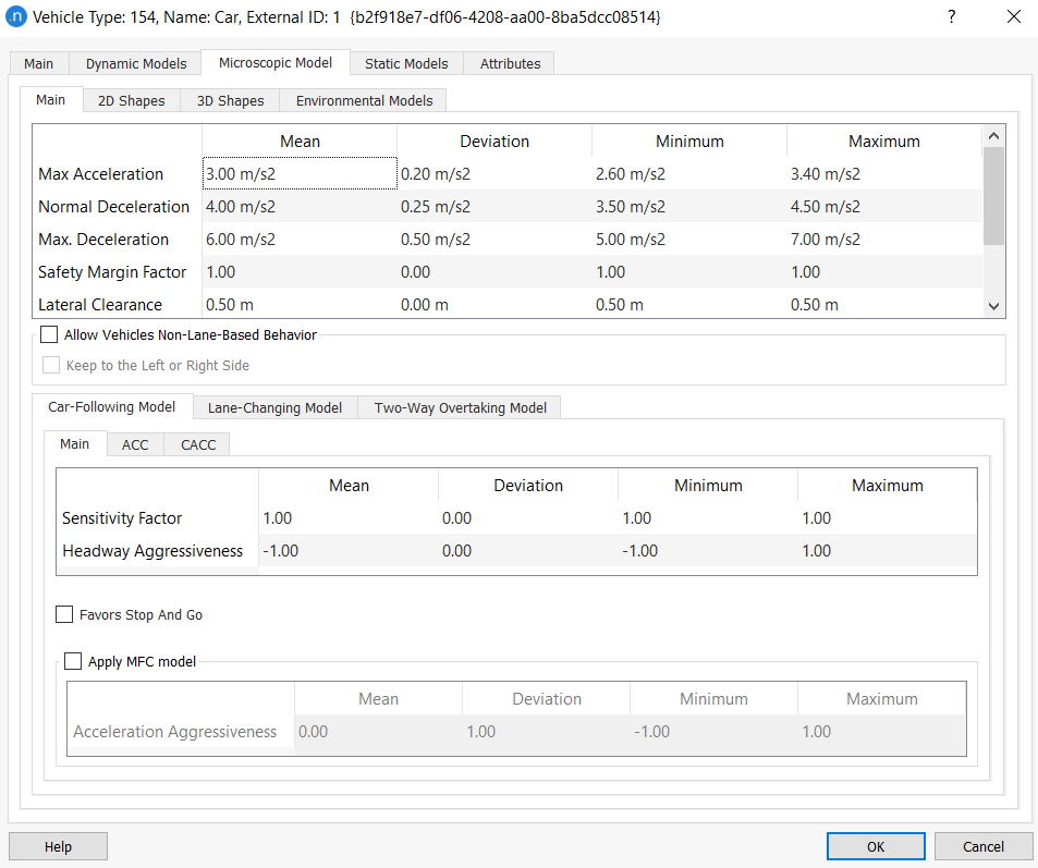 Vehicle Type editor - Microscopic Model Folder - Main subfolder 