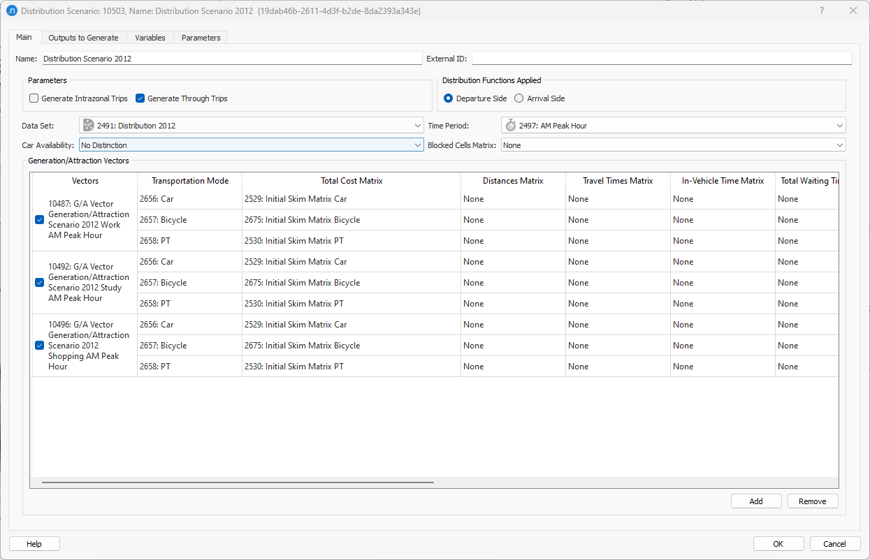 Distribution scenario main tab