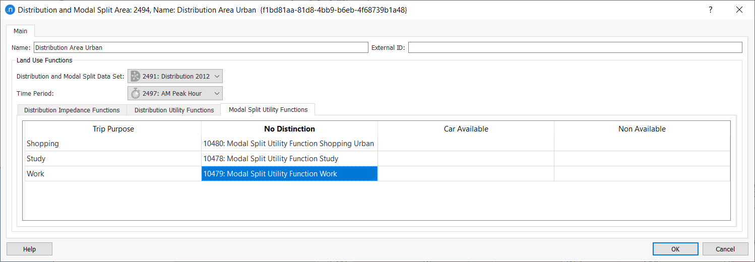 Distribution area dialog