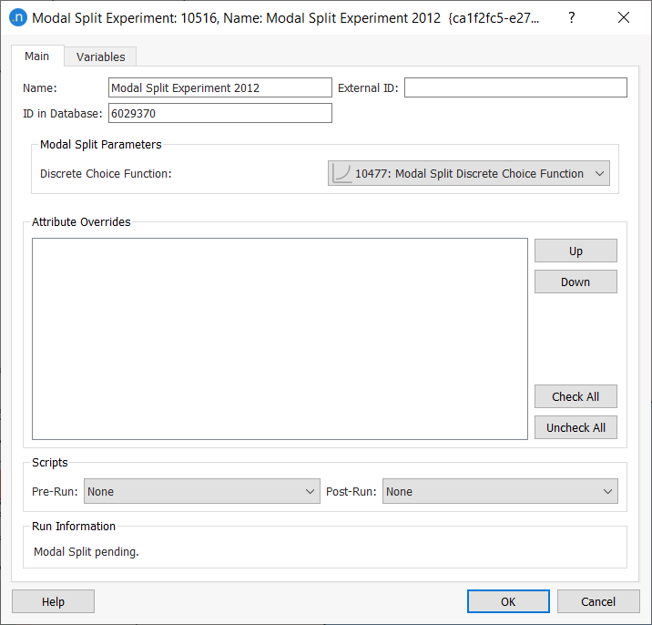 Modal split experiment dialog