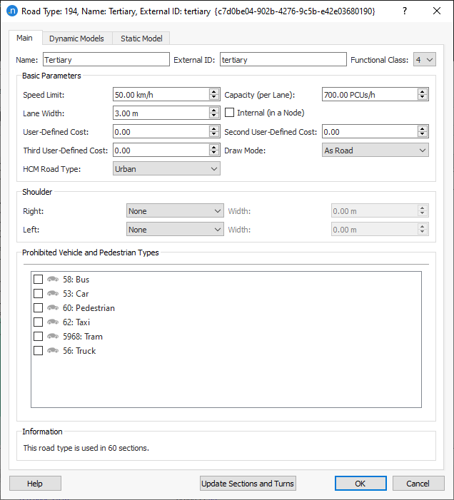 Road Type editor – Main folder