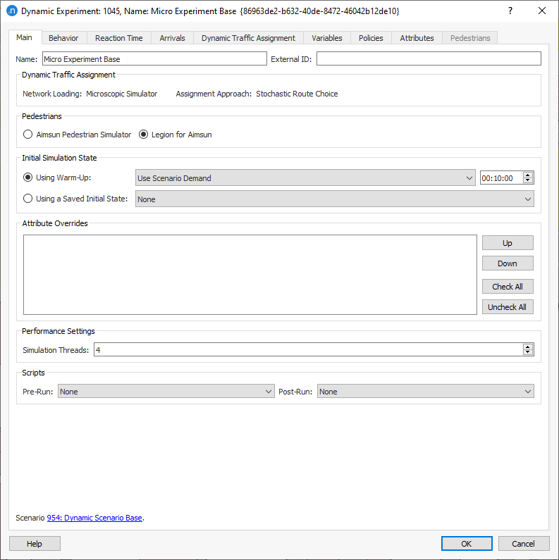 Dynamic Experiment: Main Tab