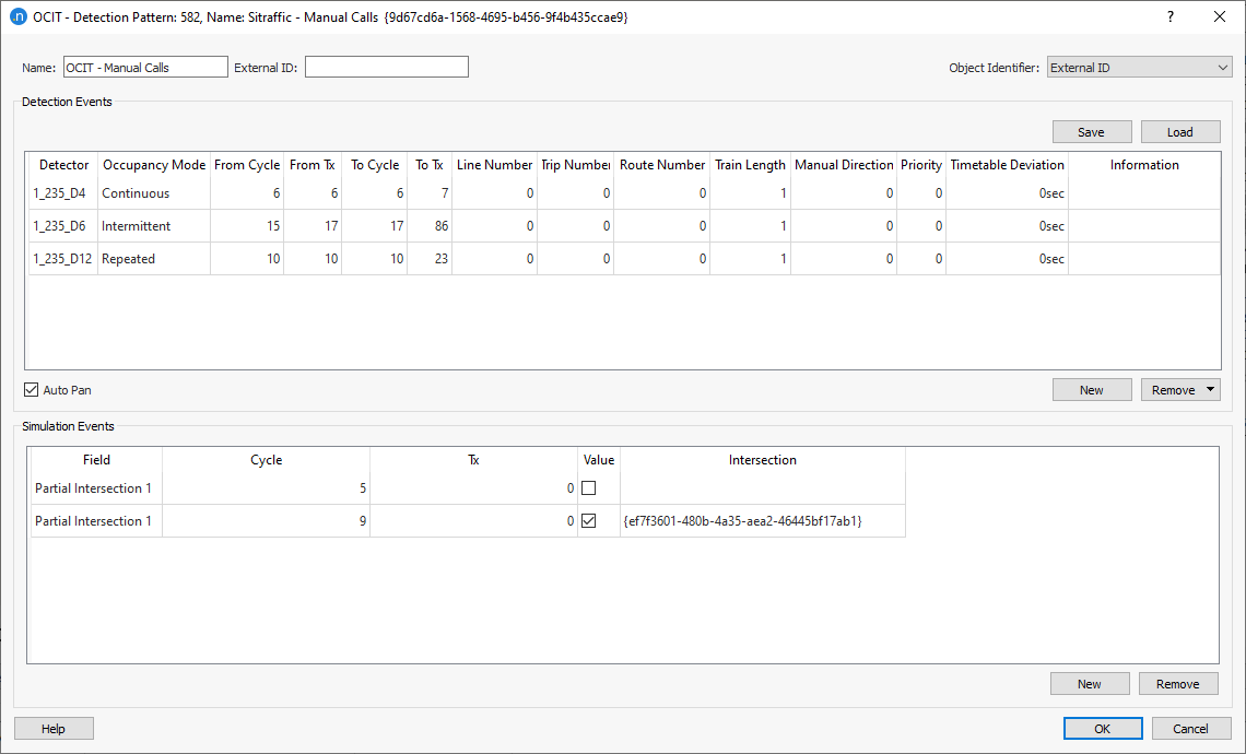 OCIT detection pattern dialog