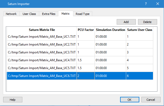 Saturn Importer Matrices