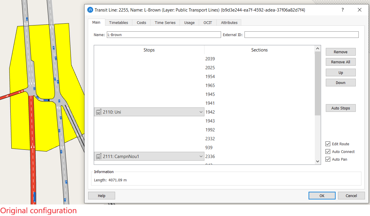 Original transit line configuration