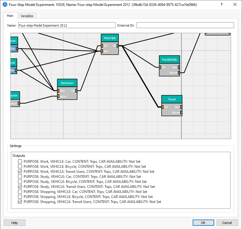 Four-Step model outputs - inputs selection