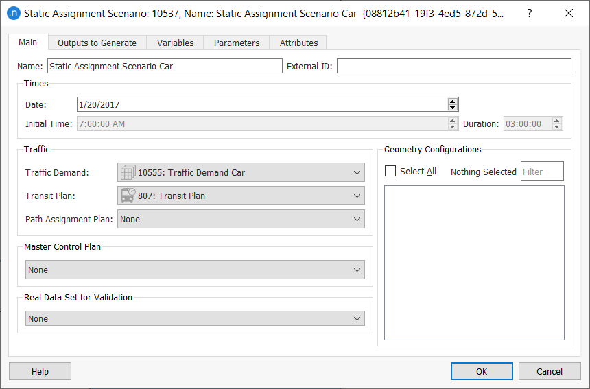 Static assignment scenario dialog