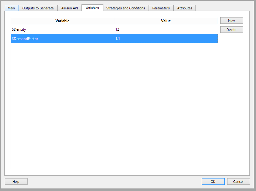 Aimsun Next Variables Tab