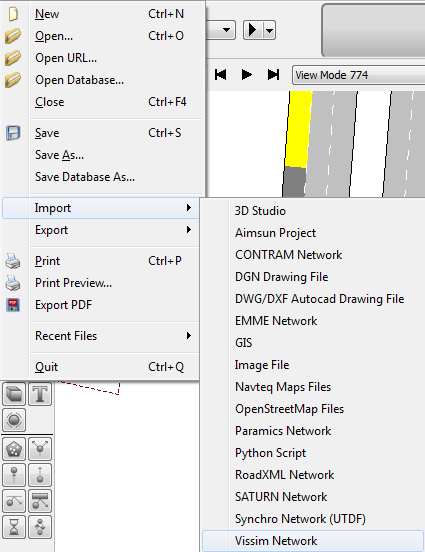 Access to Vissim Importer Dialog