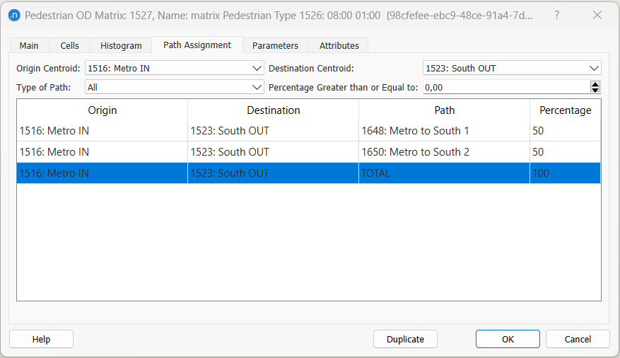 Pedestrian OD Matrix Percentages