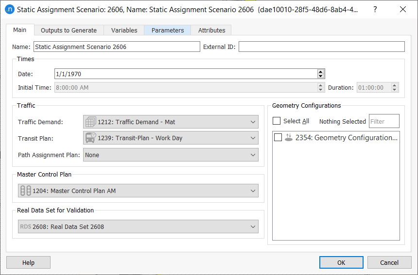 Static Assignment Scenario Editor: Main Tab